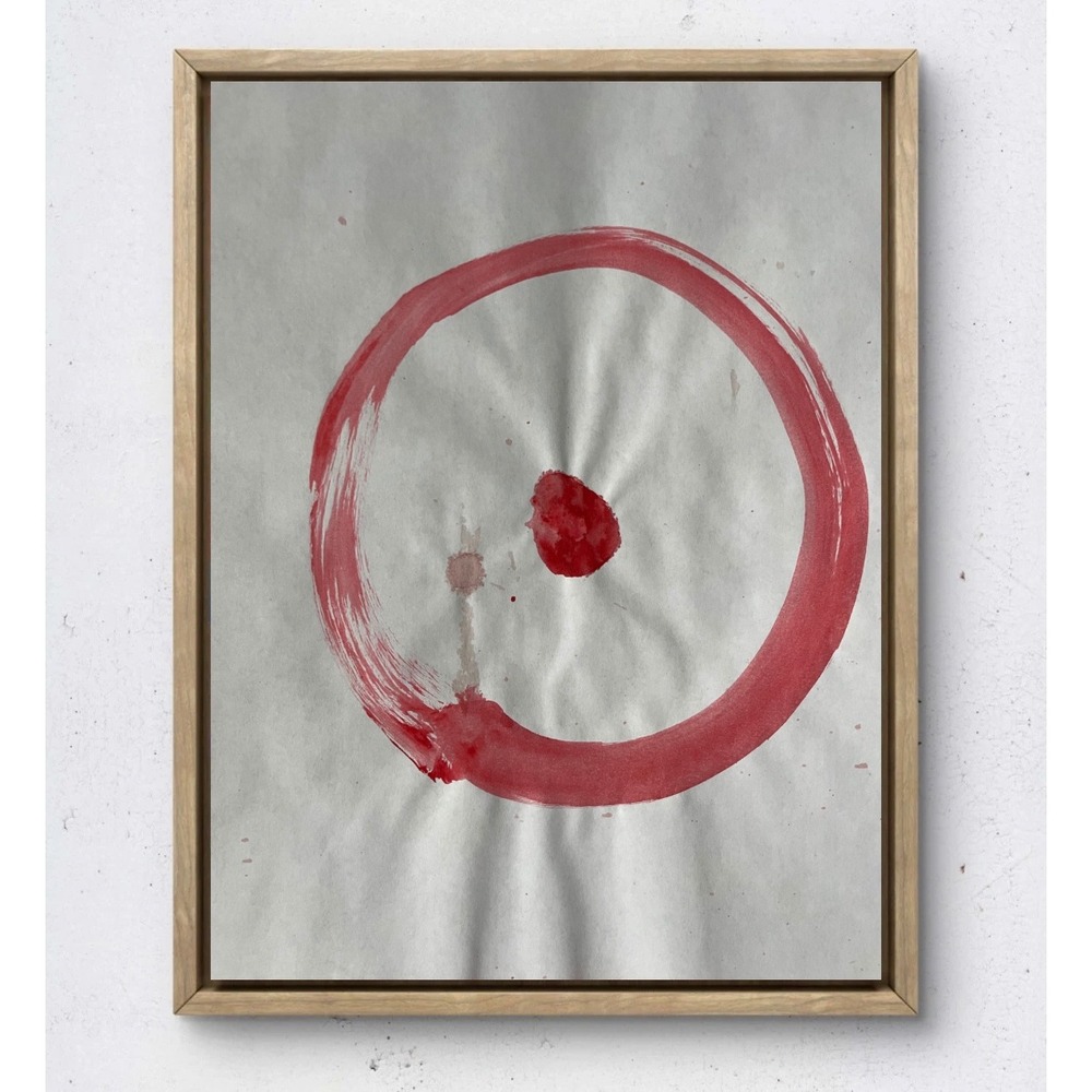 Original Red Enso Circle Abstract Ink Painting on Paper 8.5x11 Minimalist Art